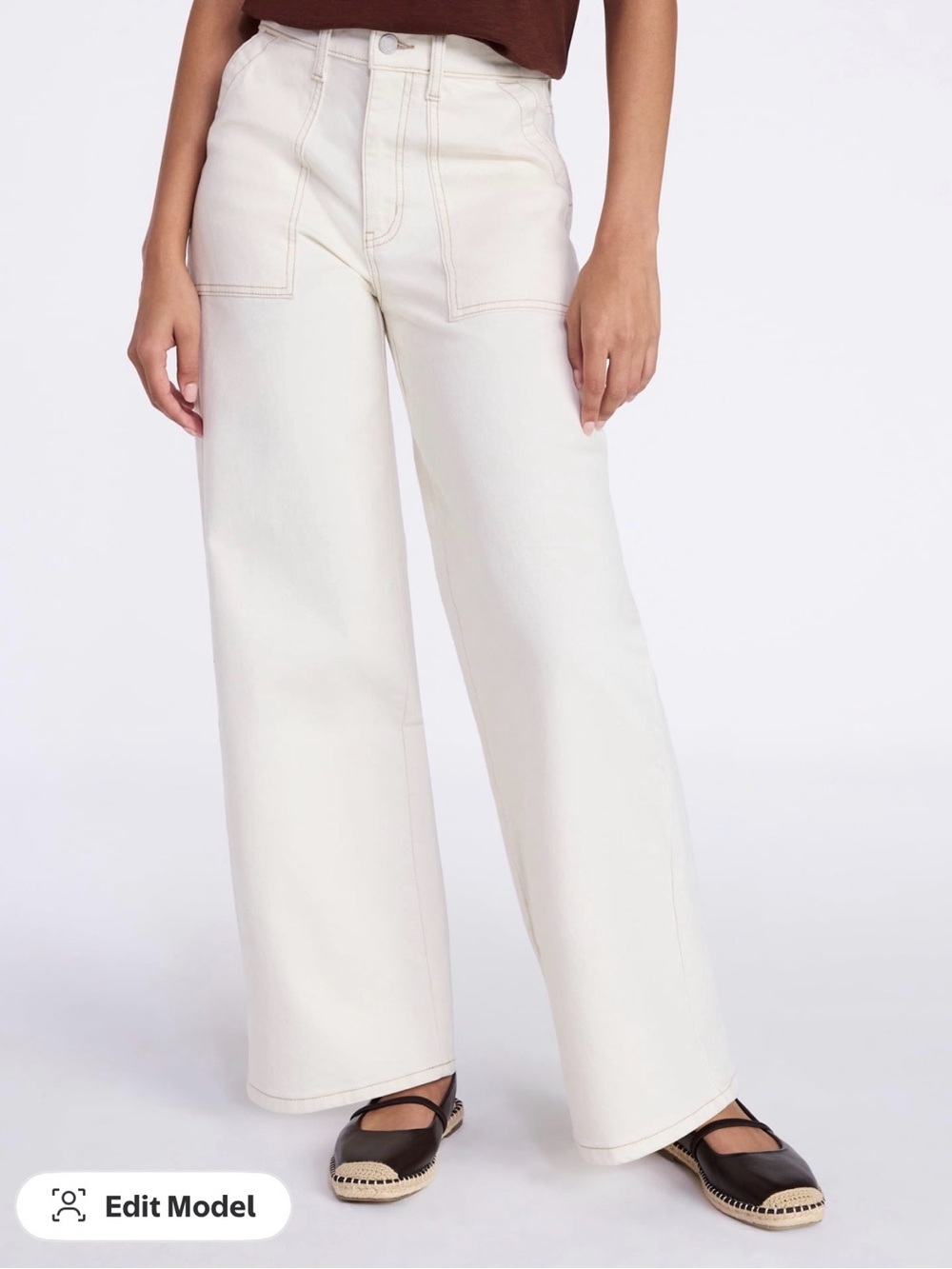 Time and Tru Wide-Leg High-Rise Jeans in Off-White